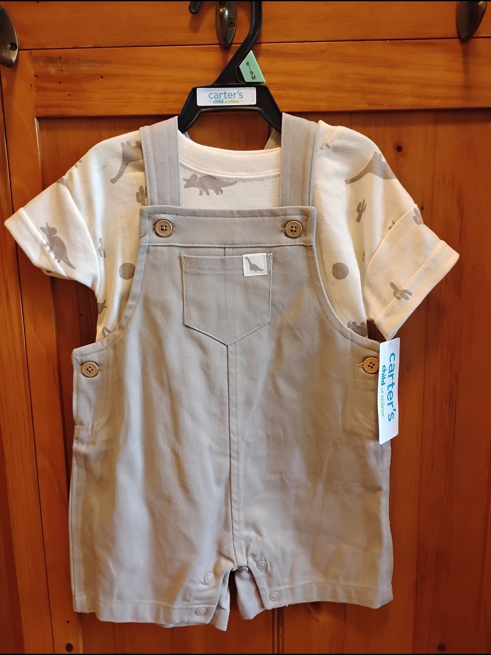 Carter's Beige Toddler Overalls with Dino Tee - Picture 1 of 4
